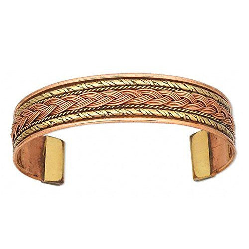 Double Weave Brass Inlay Copper Braid Cuff Bracelet