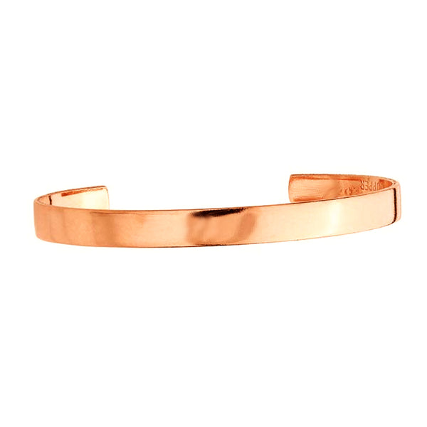 Plain Narrow Polished Pure Copper Cuff Bracelet 1/4" with Extra Durable Color Protect Finish