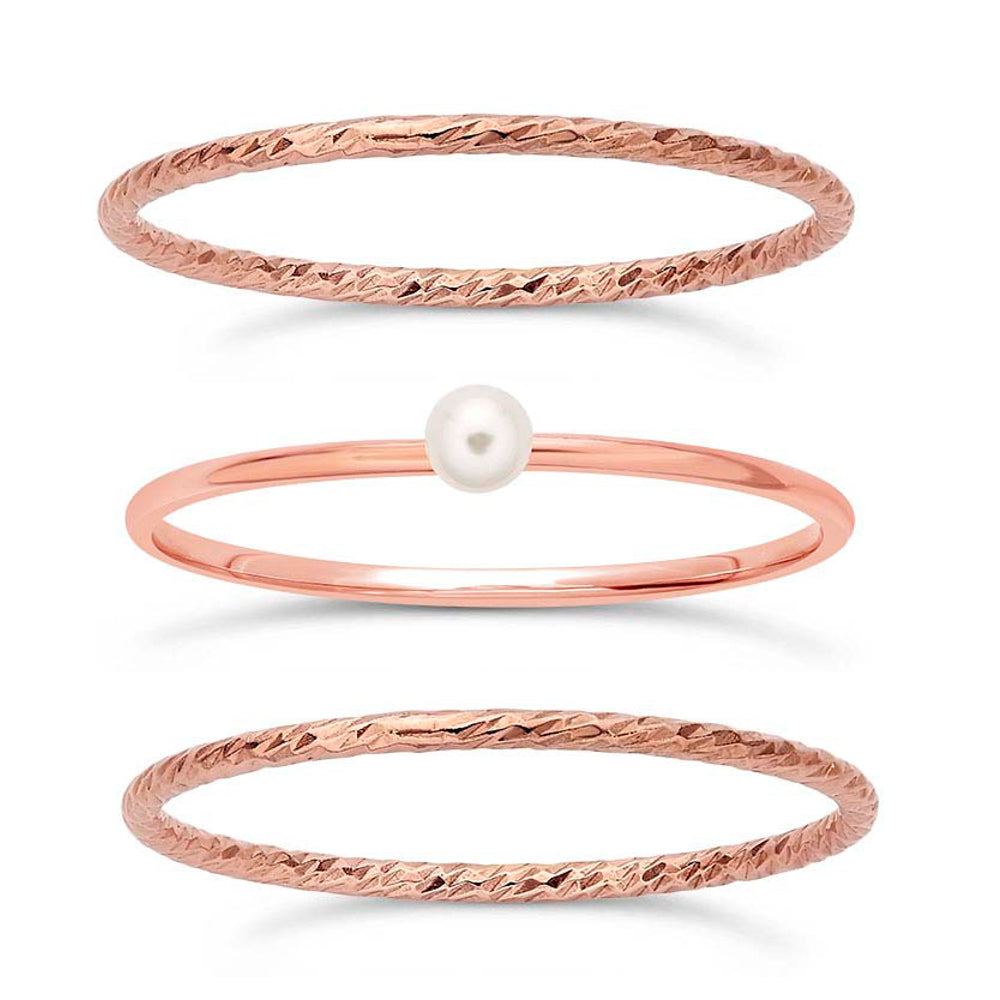 14/20 Rose Gold-Filled Petite Stackable Rings Swarovski White Pearl