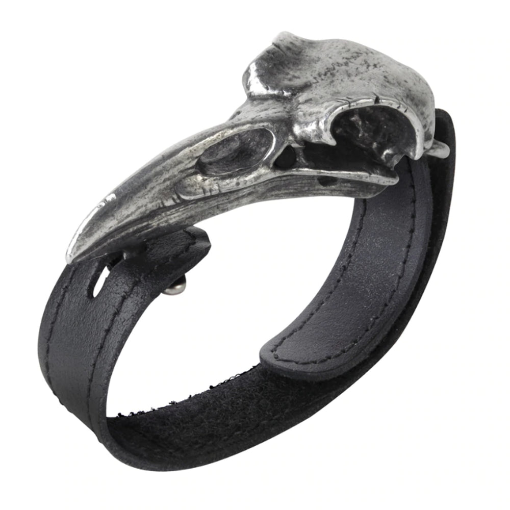 Rabeschadel Raven Skull Black Leather Bracelet by Alchemy Gothic