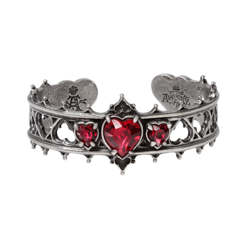 Elizabethan Red Crystal Heart Cuff Bracelet by Alchemy Gothic