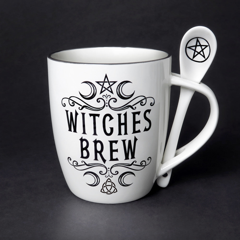 Crescent Witches Brew Cup and Spoon Mug Set by Alchemy Gothic