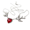 Tattoo-Style "Swallow Heart" Red Crystal Heart Necklace by Alchemy Gothic