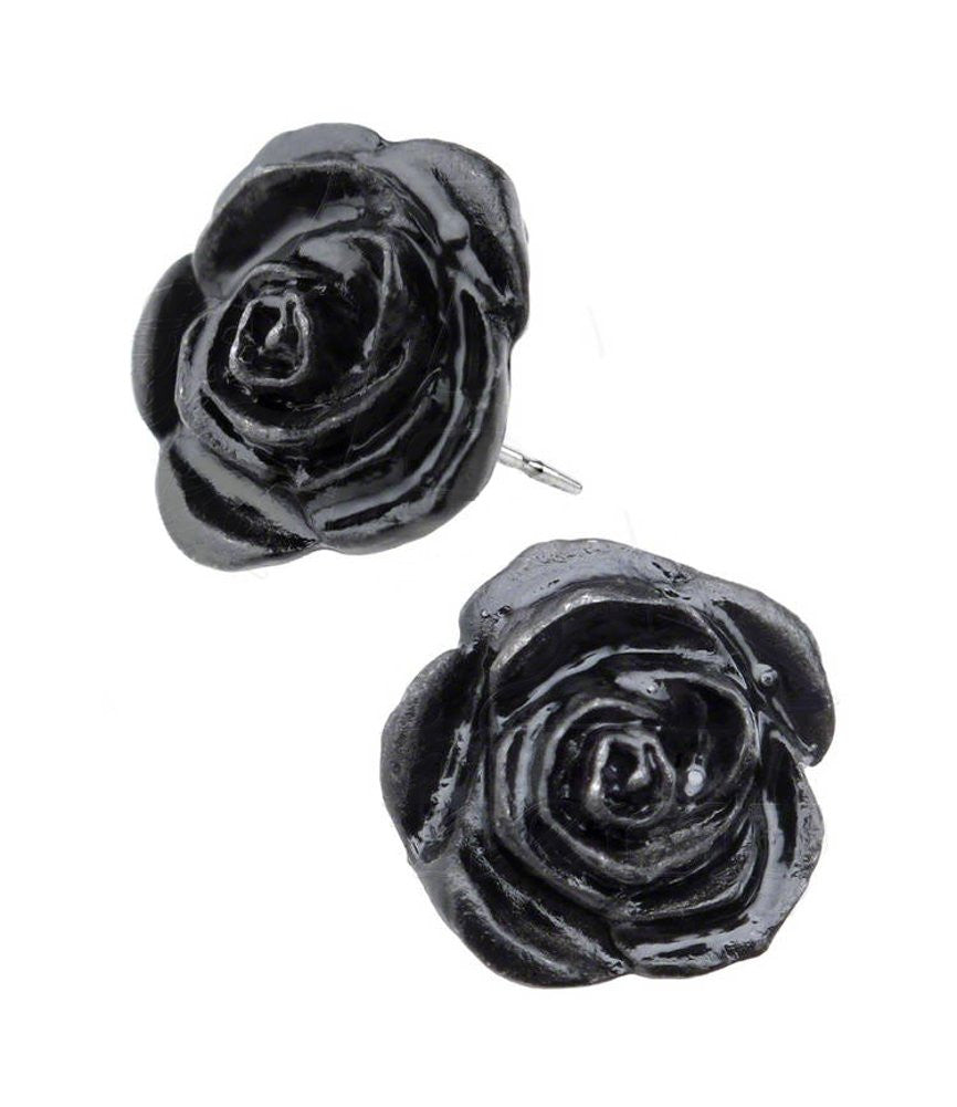 Black Rose Stud Earrings by Alchemy Gothic