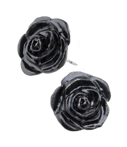 Alchemy Gothic E339 Black Rose Stud Earrings Pewter Jewelry