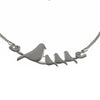 Mother and Baby Birds on a Branch Silver Pendant Necklace