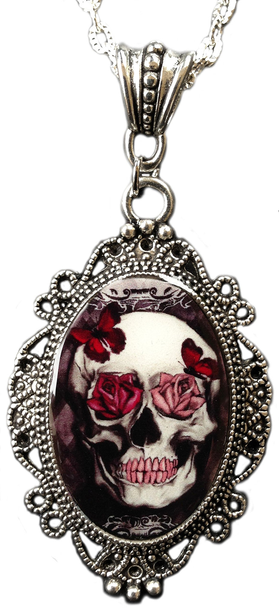 Gothic Necklace Skull Cameo Black