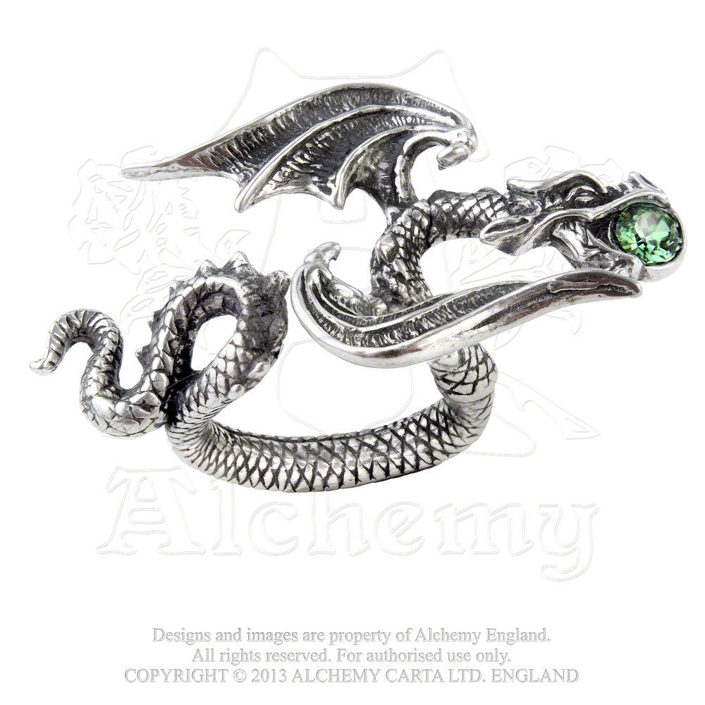Starchaser Two Finger Green Crystal Dragon Ring by Alchemy Gothic - size 6/7