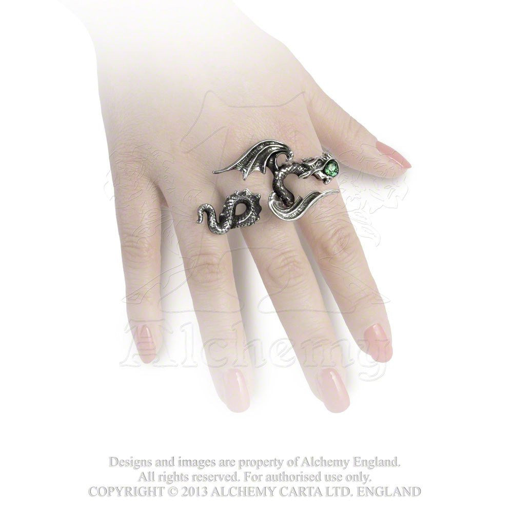 Starchaser Two Finger Green Crystal Dragon Ring by Alchemy Gothic - si Starchaser Two Finger Green Crystal Dragon Ring by Alchemy Gothic - si