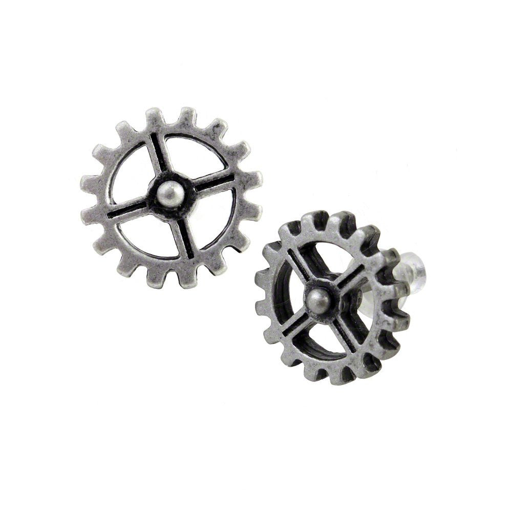 Steampunk Cogwheel Industrilobe Stud Earrings By Alchemy Gothic