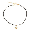 DragonWeave Swallow Bird Charm Necklace and Earring Set, Gold Plated Black Leather Choker and Leverback Earrings