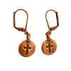 DragonWeave Cross Circle Charm Necklace and Earring Set, Antique Copper Brown Leather Choker and Leverback Earrings