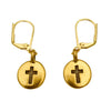 DragonWeave Cross Circle Charm Necklace and Earring Set, Gold Plated Black Leather Choker and Leverback Earrings