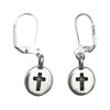 DragonWeave Cross Circle Charm Necklace and Earring Set, Silver Plated Black Leather Choker and Leverback Earrings