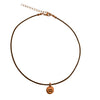 DragonWeave Equality Circle Charm Necklace and Earring Set, Antique Copper Brown Leather Choker and Leverback Earrings
