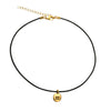 DragonWeave Equality Circle Charm Necklace and Earring Set, Gold Plated Black Leather Choker and Leverback Earrings