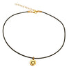 DragonWeave Heart Circle Charm Necklace and Earring Set, Gold Plated Black Leather Choker and Leverback Earrings