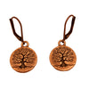 DragonWeave Tree Circle Charm Necklace and Earring Set, Antique Copper Brown Leather Choker and Leverback Earrings