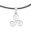 DragonWeave Steel Celtic Triskele Spiral Pendant Necklace on Black Leather Cord, Adjustable