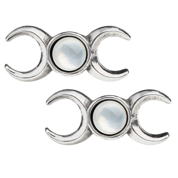 Triple Moon Goddess Studs Crystal Moonstone Earrings by Alchemy Gothic