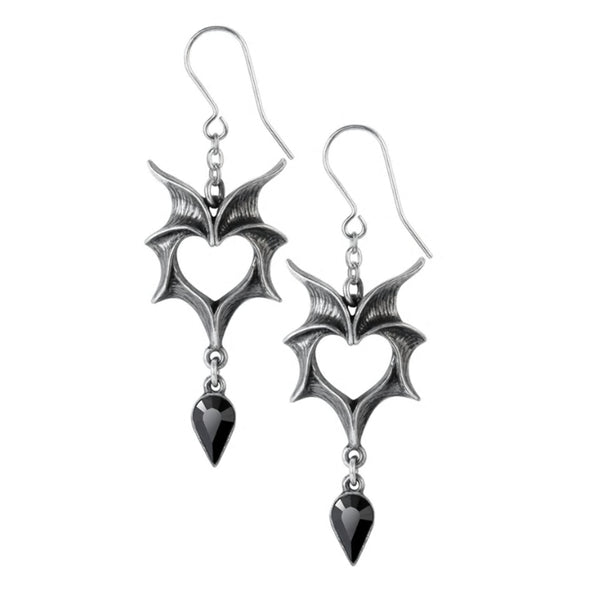 Love Bats Crystal Heart Earrings by Alchemy Gothic