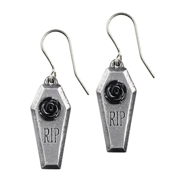 RIP Black Rose Coffin Earrings by Alchemy Gothic
