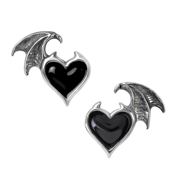 Blacksoul Ear Studs Demon Black Heart Earrings by Alchemy Gothic