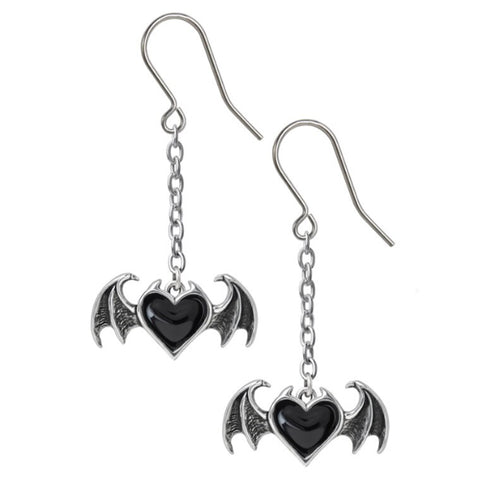 Blacksoul Droppers Demon Black Heart Drop Earrings by Alchemy Gothic