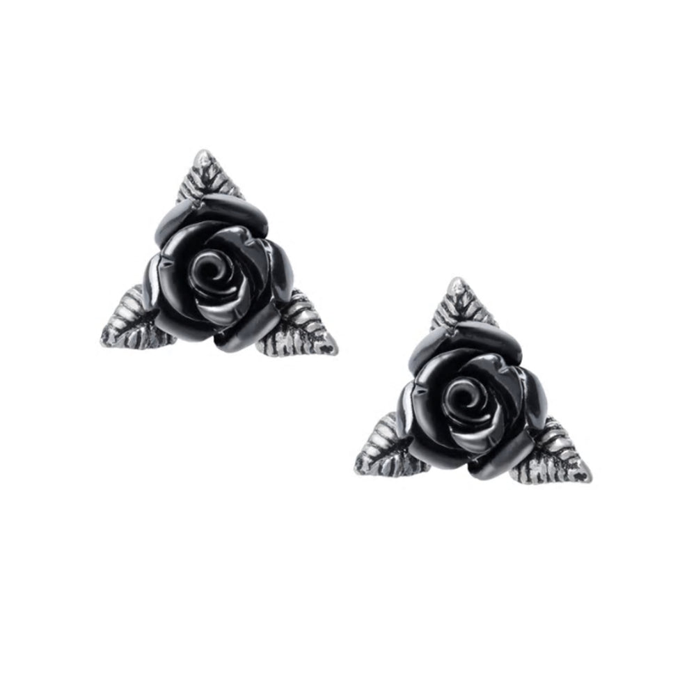 Ring O'Roses Black Rose Ear Studs by Alchemy Gothic