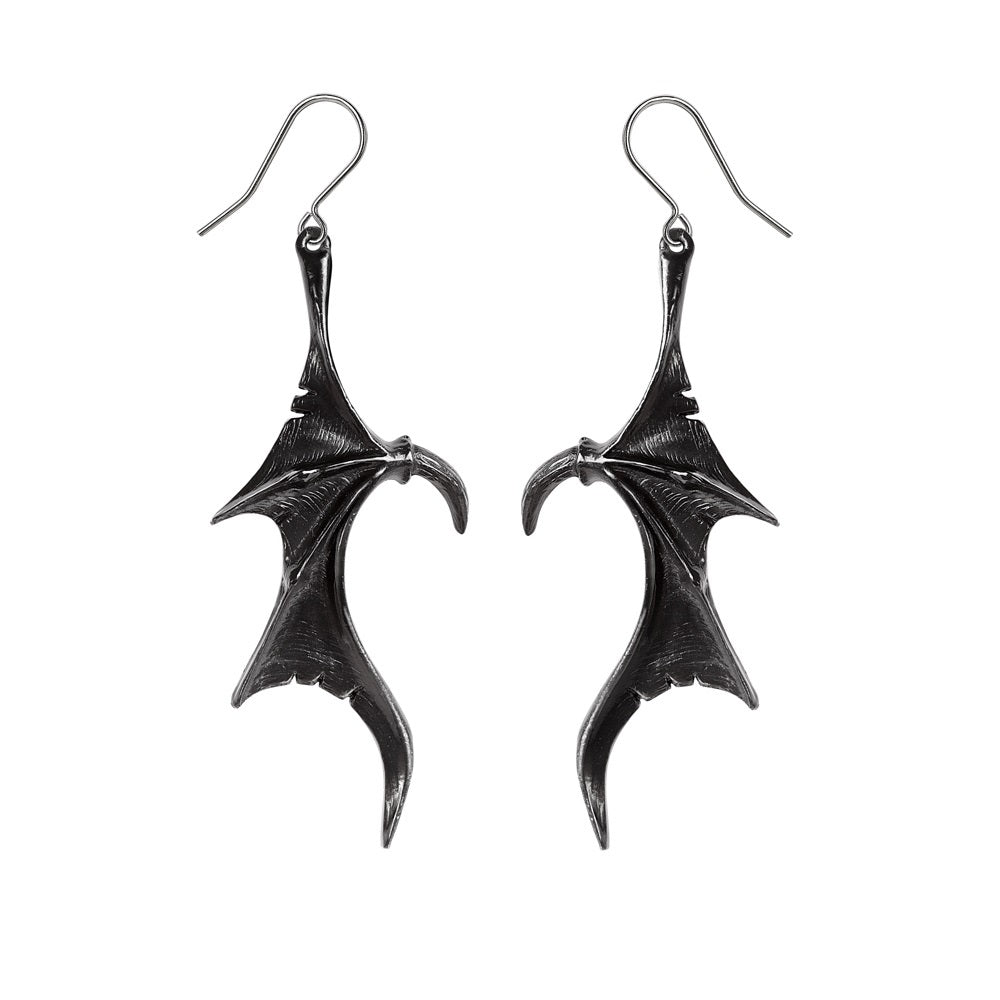 Wings of Midnight Black Dragon Wing Earrings by Alchemy Gothic