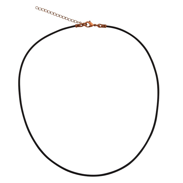 Antique Copper 1.8mm Fine Black Leather Cord Necklace with 2" Extender Chain