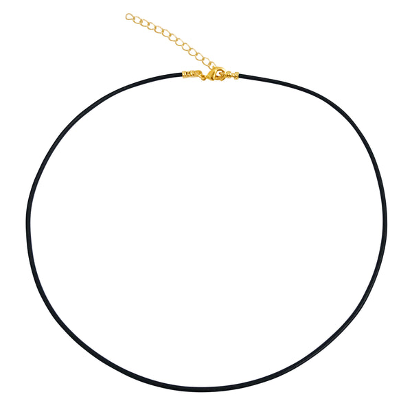Gold Plated 1.8mm Fine Black Leather Cord Necklace with 2" Extender Chain