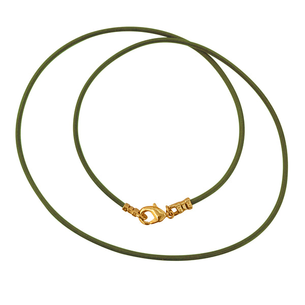 Gold Plated 1.8mm Fine Olive Green Leather Cord Necklace
