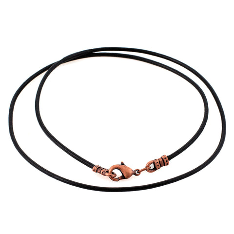 Antique Copper 1.8mm Fine Black Leather Cord Necklace