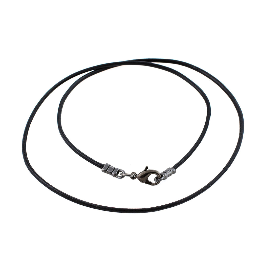 Gunmetal 1.8mm Fine Black Leather Cord Necklace
