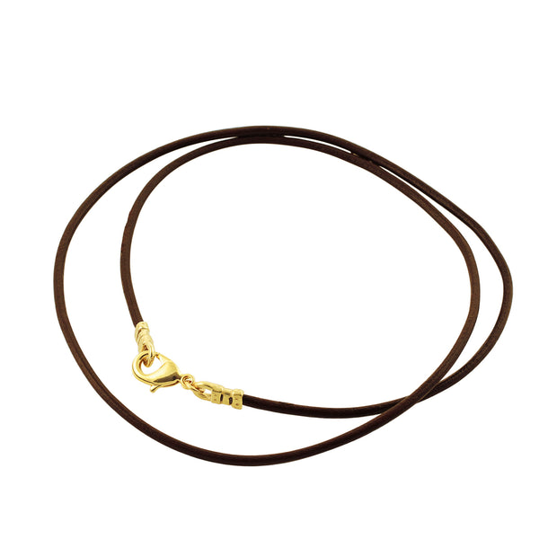 Gold Plated 1.8mm Fine Brown Leather Cord Necklace