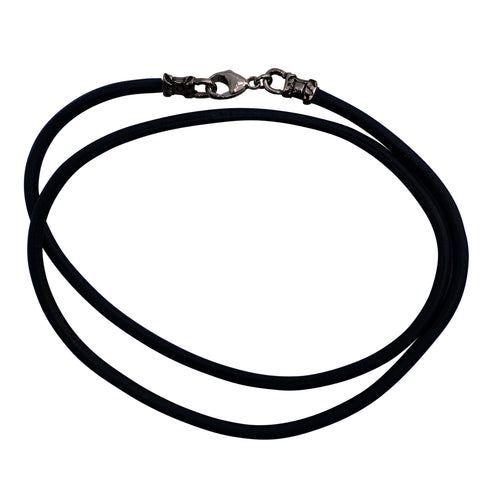 Thick 3mm Black Leather Gunmetal Cord Necklace
