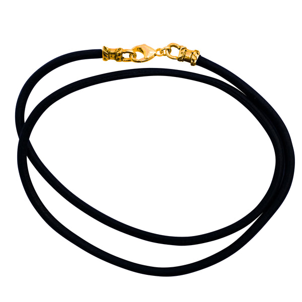 Gold Plated 3mm Thick Black Leather Cord Necklace