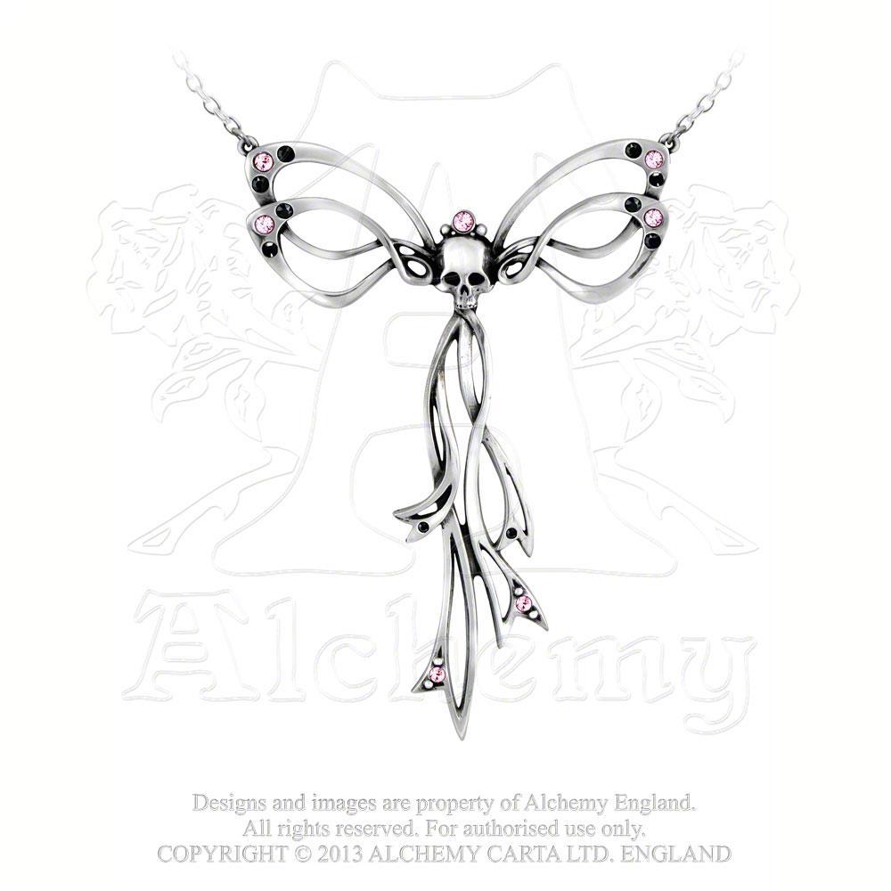 Gothic Matrimony Pink Skull Bow Necklace by Alchemy Gothic