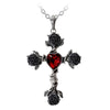 Black Rose Red Crystal Heart Rosifix Cross Necklace by Alchemy Gothic