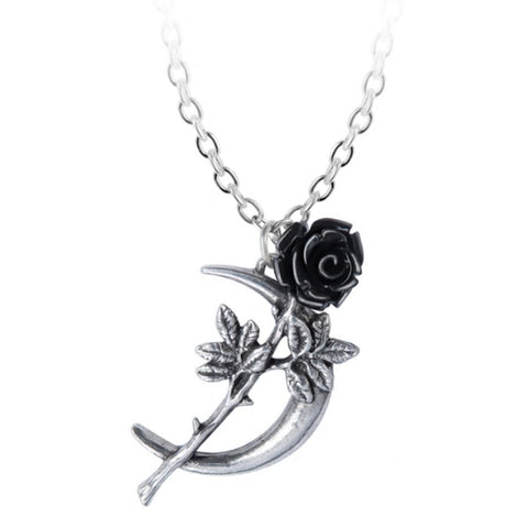 New Romance Pendant Black Rose Crescent Moon Necklace by Alchemy Gothic