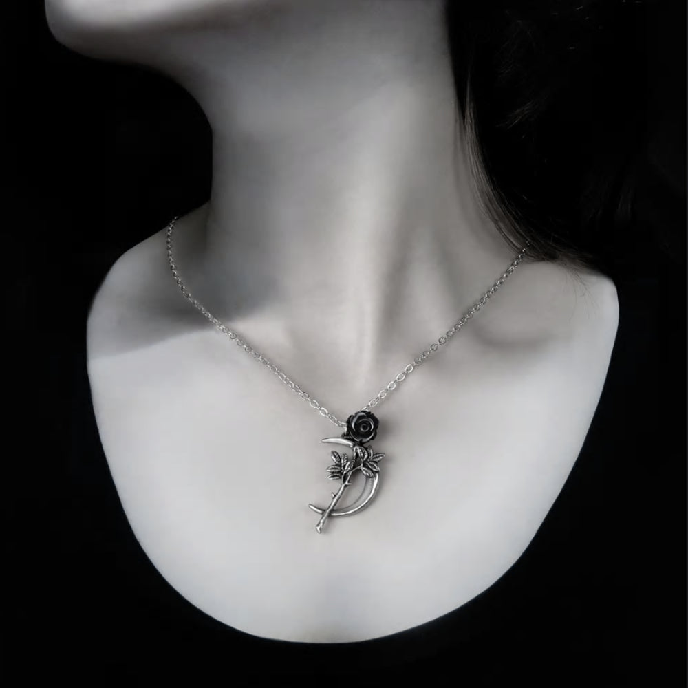 Alchemy White Hart Skull Pendant - Pewter Gothic Stag Skull Necklace With Black Rose & Velvet Pouch
