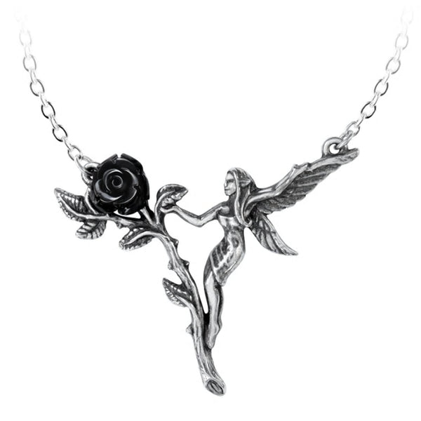 Faerie Glade Fairy Black Rose Necklace by Alchemy Gothic