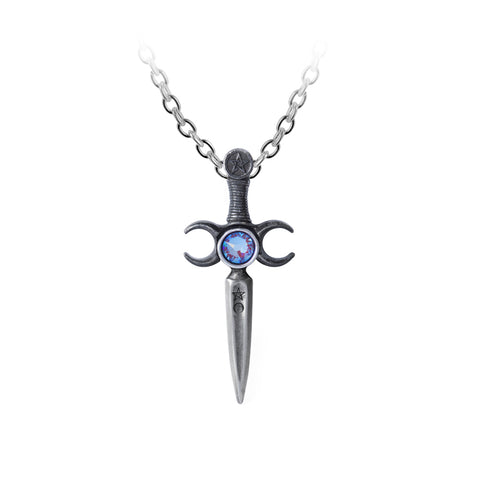 Athame Pendant Blue Crystal Triple Moon Wiccan Alchemy Gothic Necklace