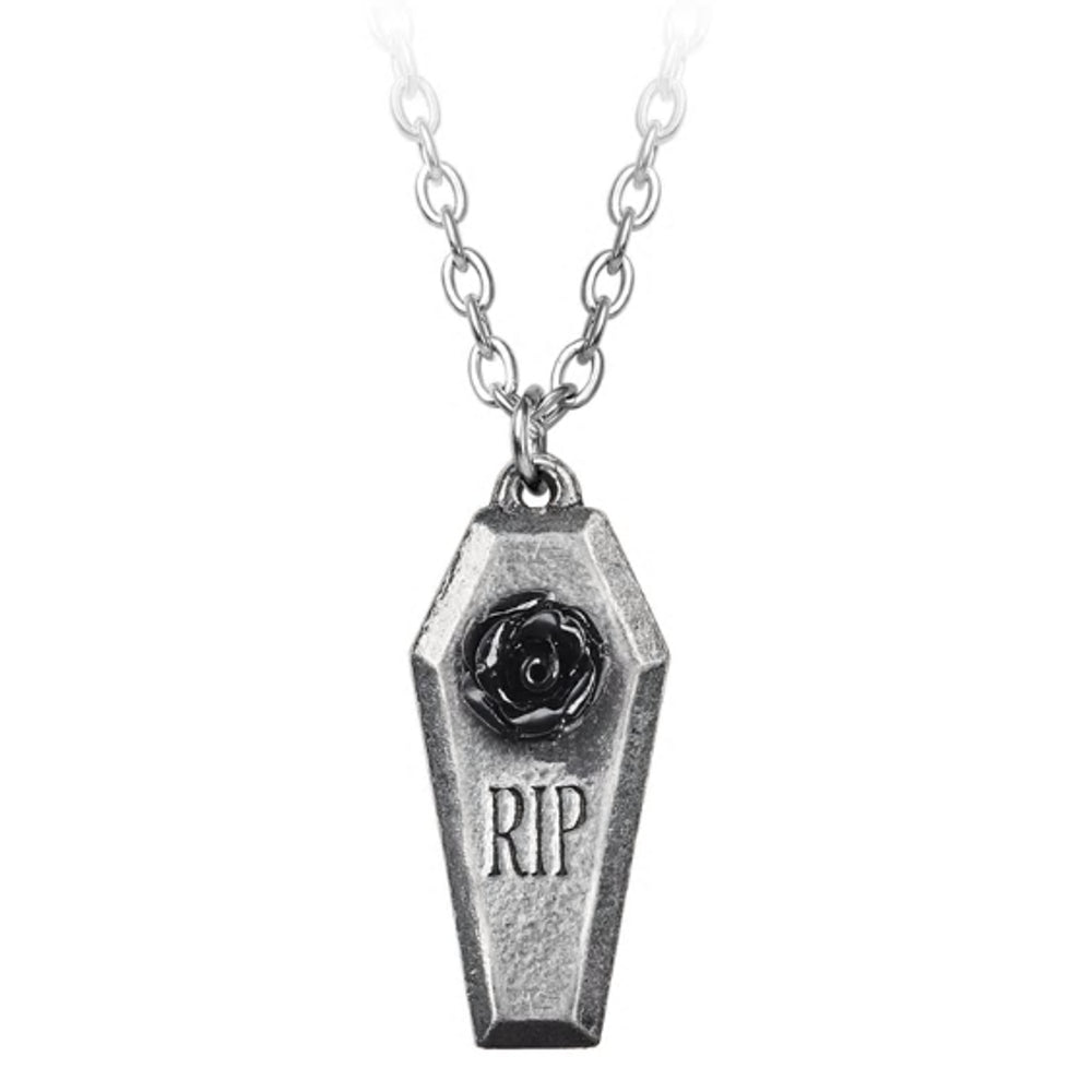 RIP Rose Pendant Coffin Necklace by Alchemy Gothic
