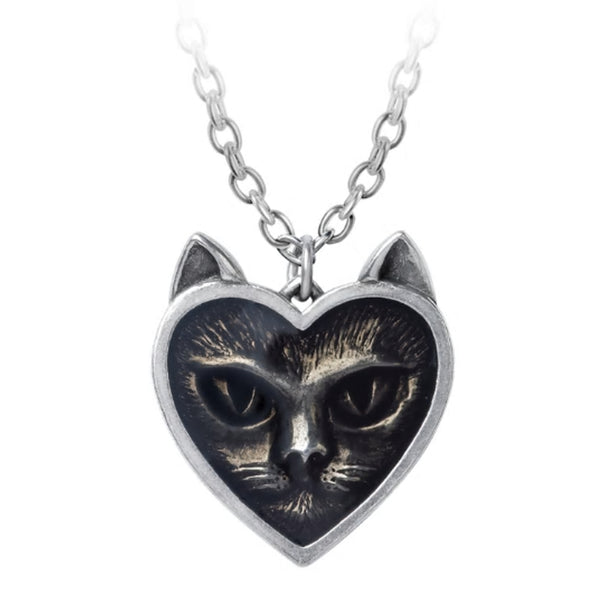 Love Cat Pendant Heart Necklace by Alchemy Gothic