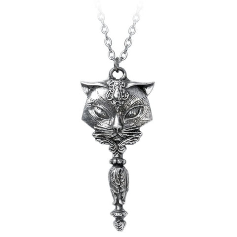 Sacred Cat Goddess Vanitas Pendant Mirror Necklace by Alchemy Gothic