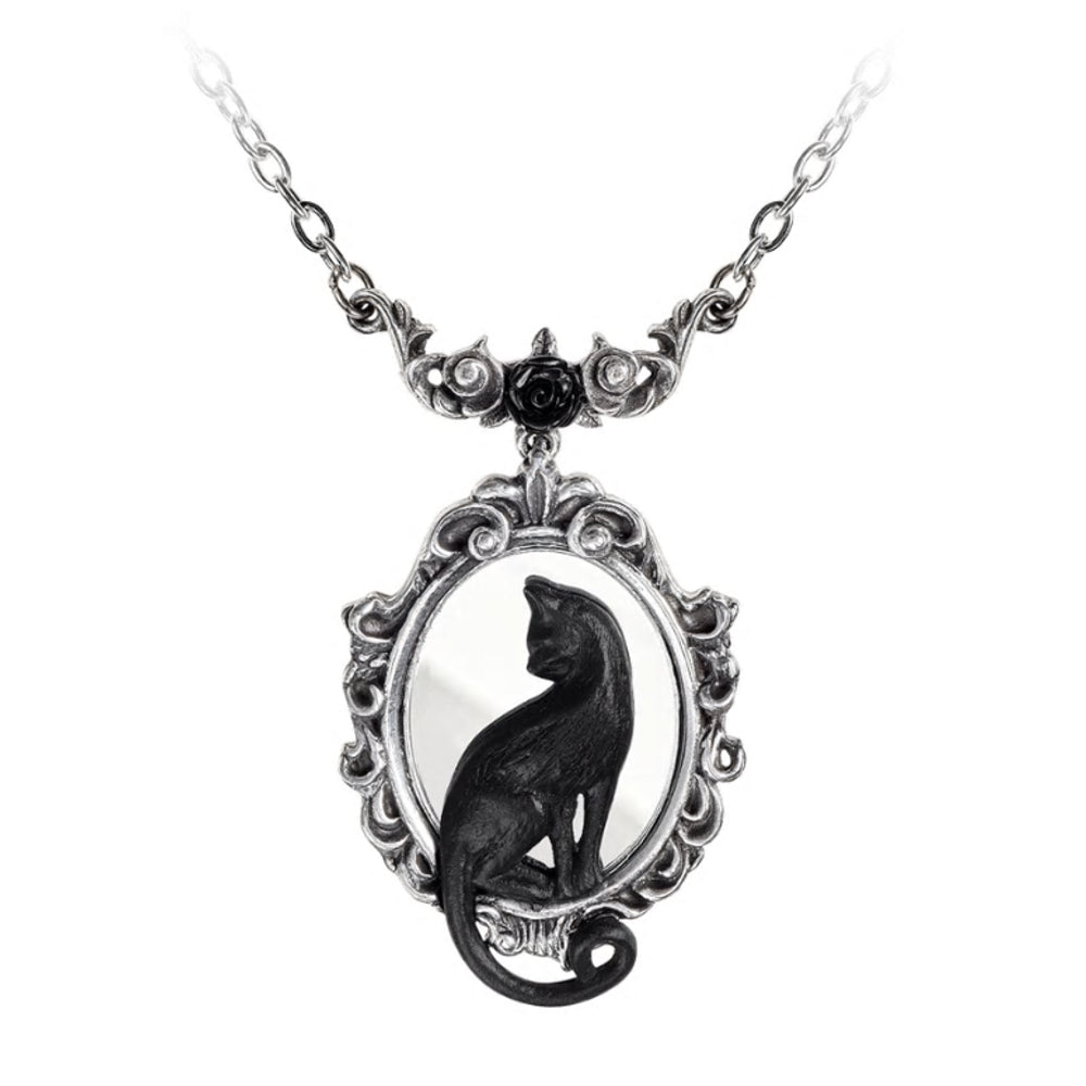 Feline Felicity Black Cat Mirror Necklace by Alchemy Gothic