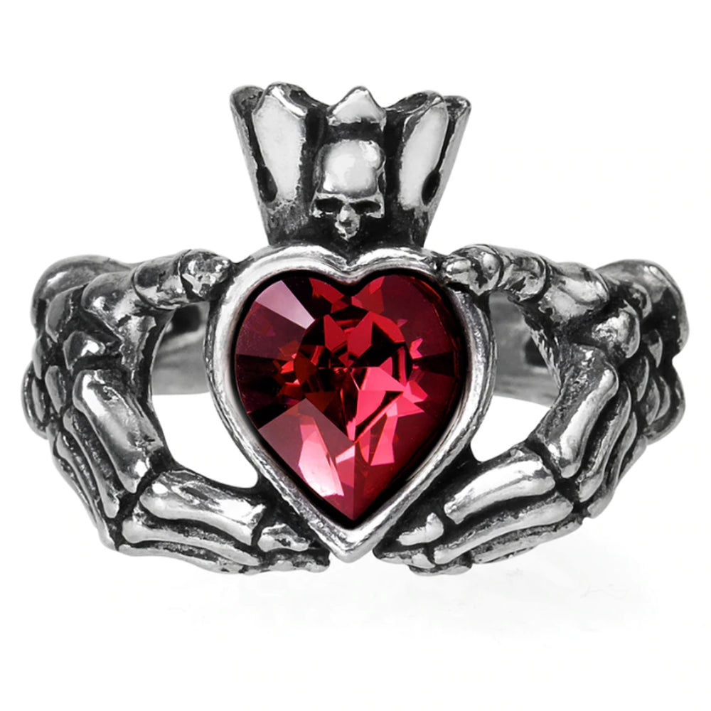 Claddagh By Night Red Crystal Heart Ring by Alchemy Gothic