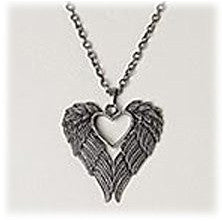 Winged Heart Pendant Necklace with Chain, Antique Finish